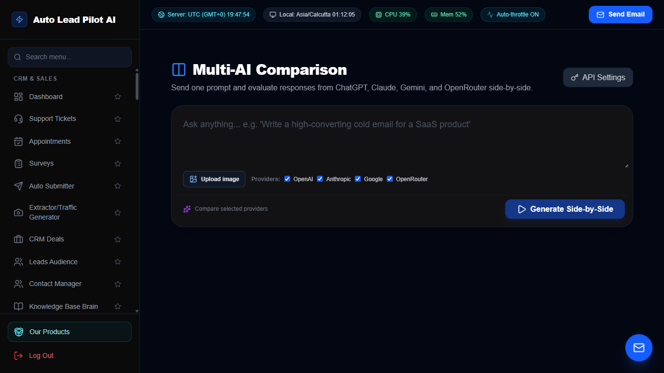 Multi-LLM Side-by-Side Model Comparison Studio Screenshot