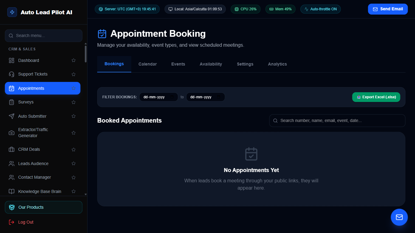 Real-Time Appointments & Calendar Scheduling Engine Screenshot