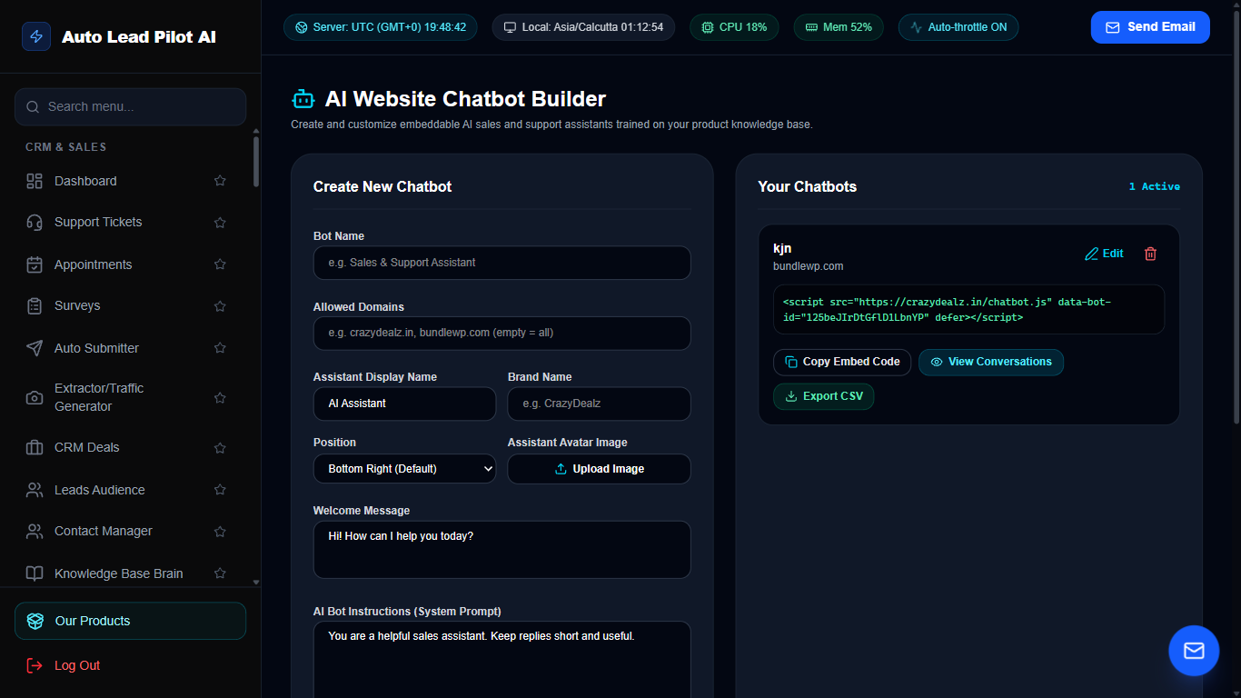 Custom AI Website Chatbot & Lead Qualifier Screenshot