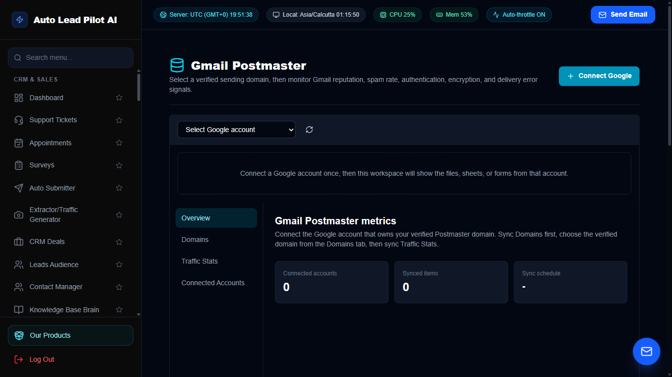 Gmail Postmaster & Email Deliverability Auditor Screenshot