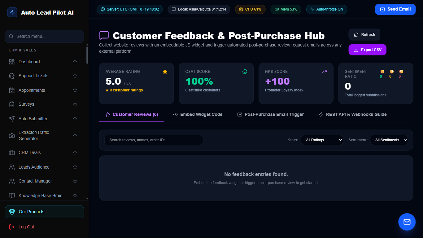 Customer Satisfaction & Net Promoter Score (NPS) Hub Screenshot