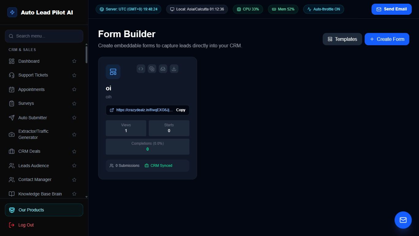 Dynamic Web Form Builder & Lead Intake Studio Screenshot