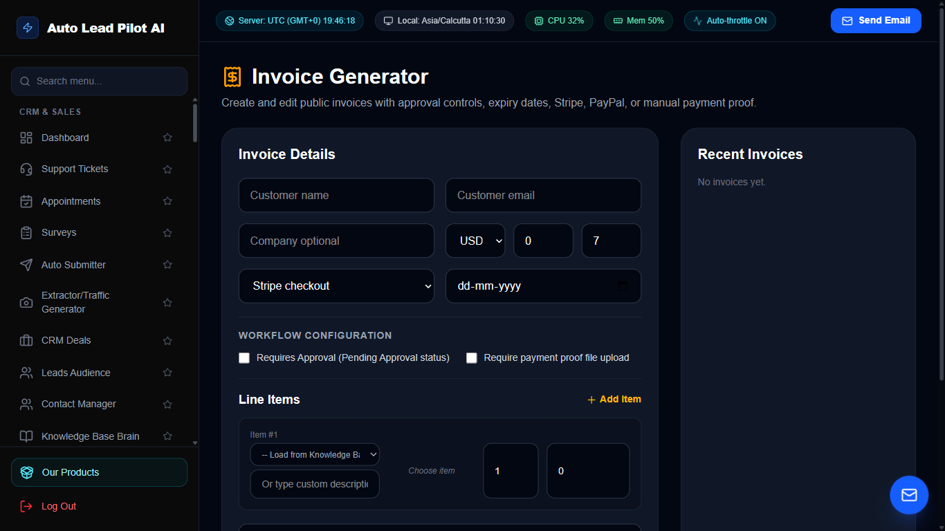 Multi-Currency Invoice Generator & Billing Suite Screenshot