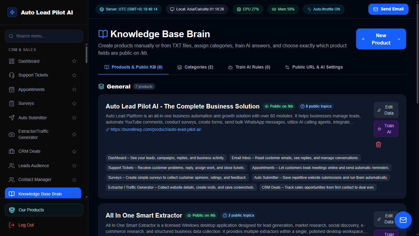 AI Knowledge Base Brain & Product Catalog Hub Screenshot