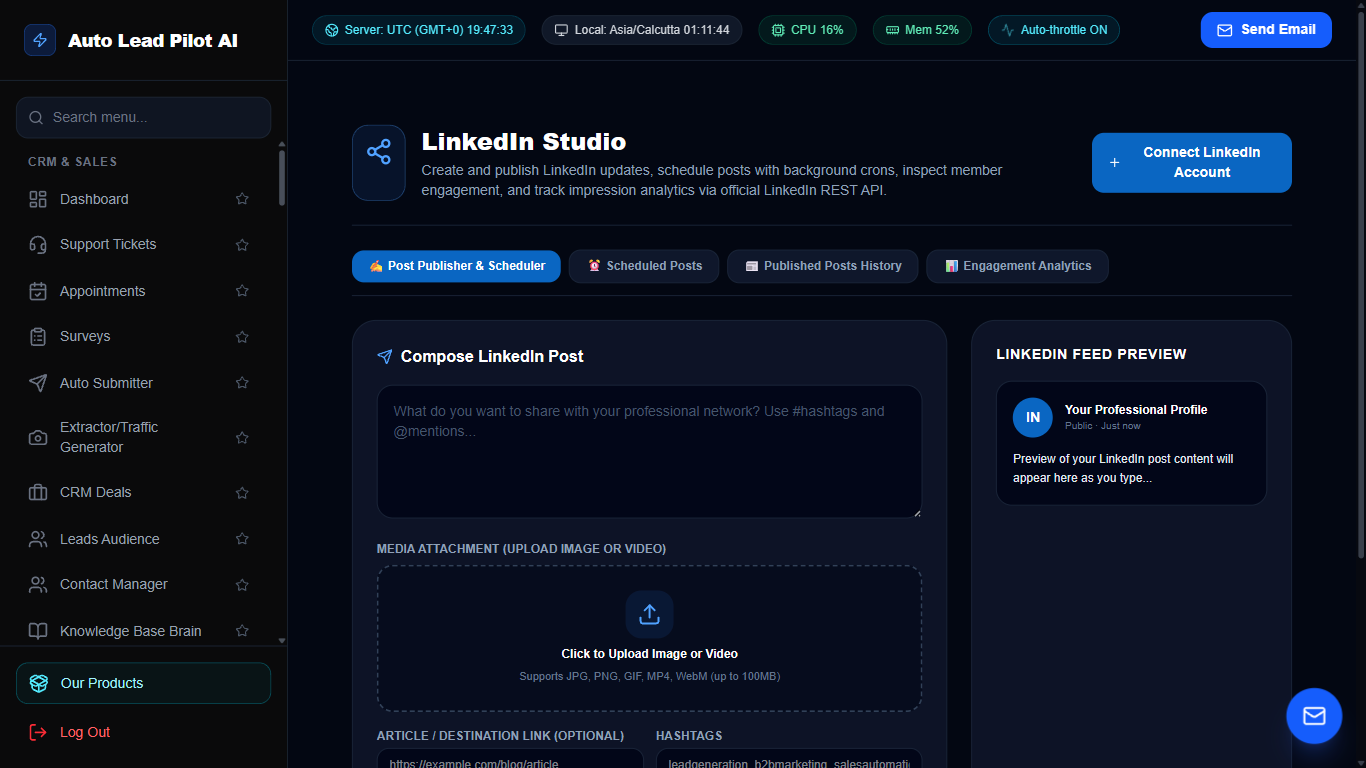 LinkedIn Lead Generation & Content Studio Screenshot