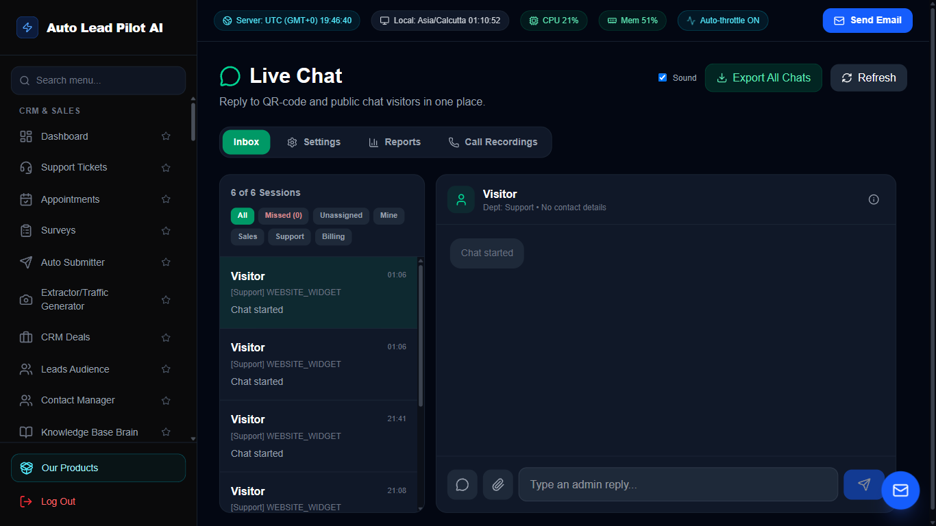 Real-Time Live Chat & Proactive AI Sales Assistant Screenshot