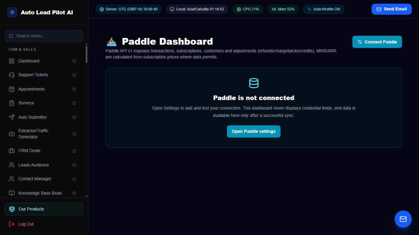 Paddle Merchant-of-Record SaaS Billing Hub Screenshot