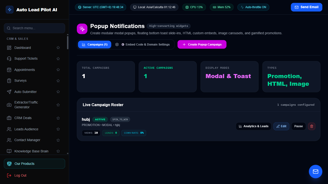 Exit-Intent & Behavioral Website Popup Builder Screenshot