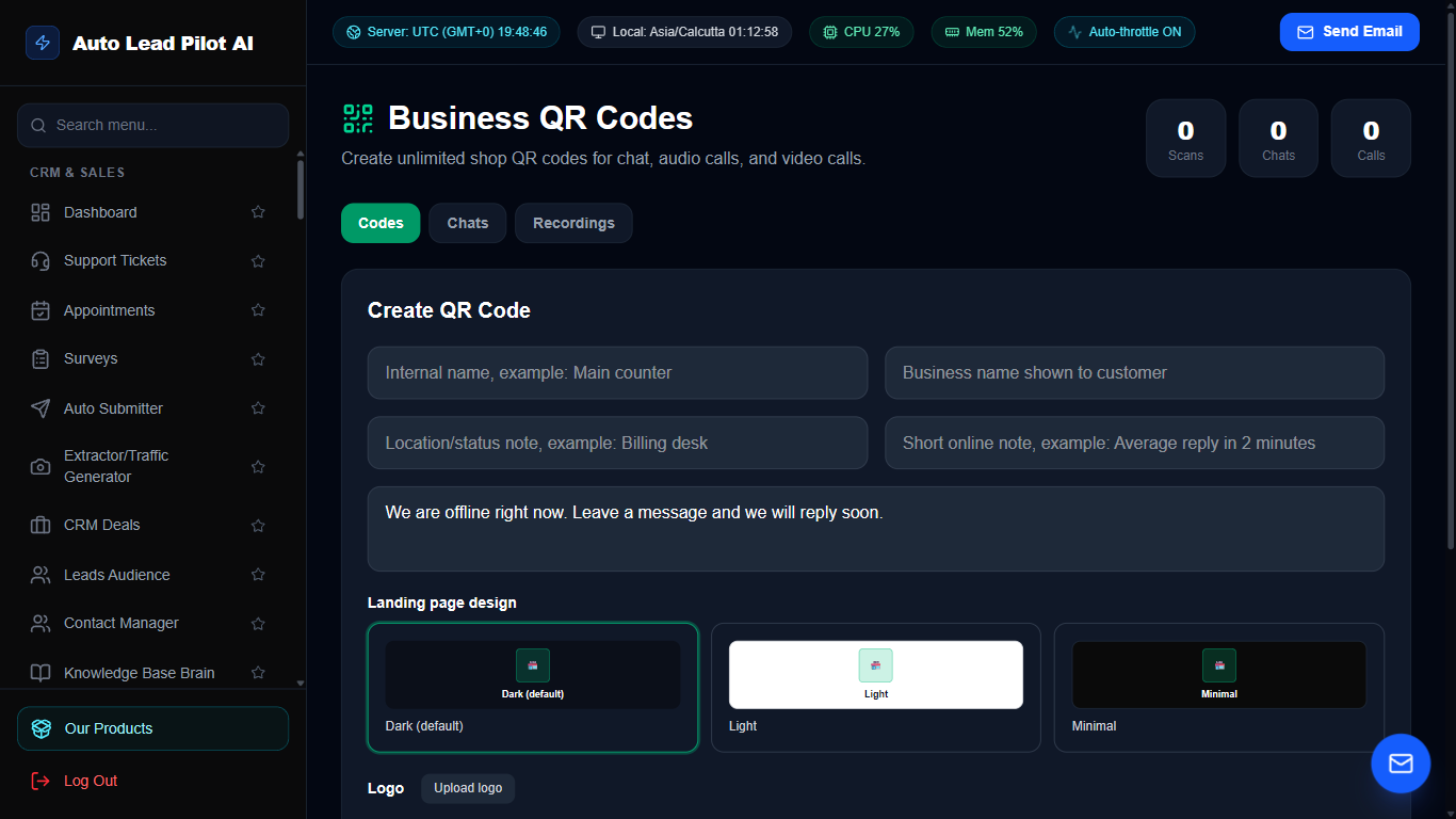 Dynamic Business QR Code Generator & Analytics Screenshot