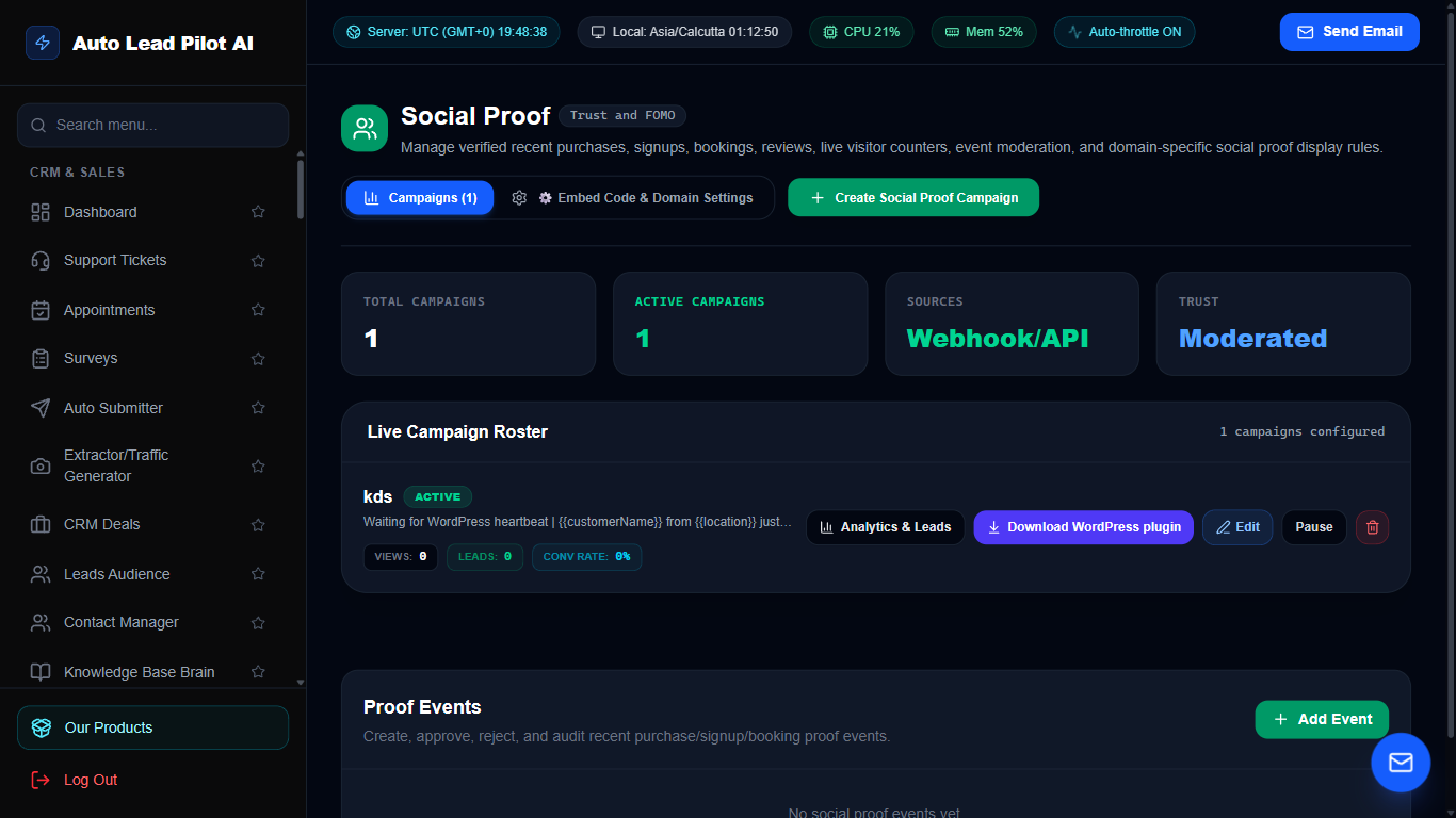 Live Social Proof & Recent Purchase Notification Feeds Screenshot