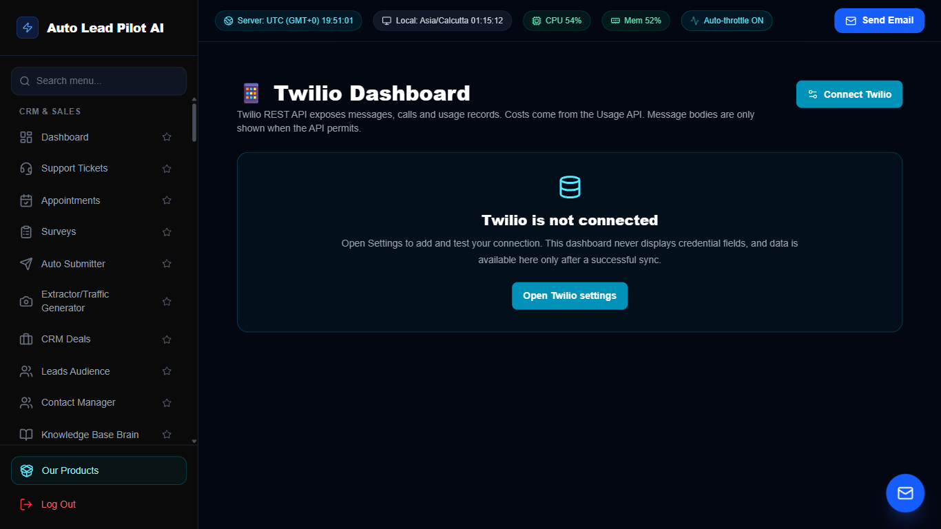 Twilio Cloud Telephony & Infrastructure Hub Screenshot