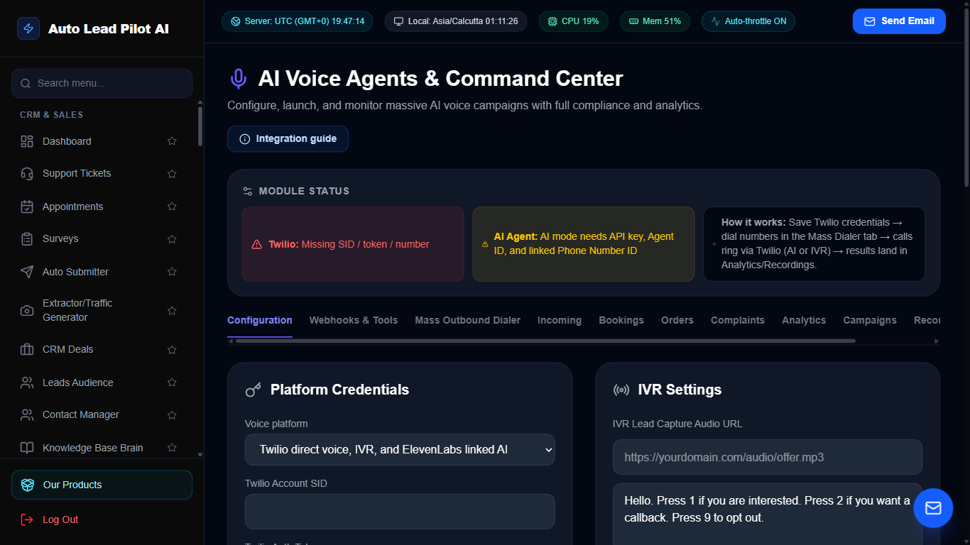 Conversational AI Voice Agents & Phone Dispatcher Screenshot