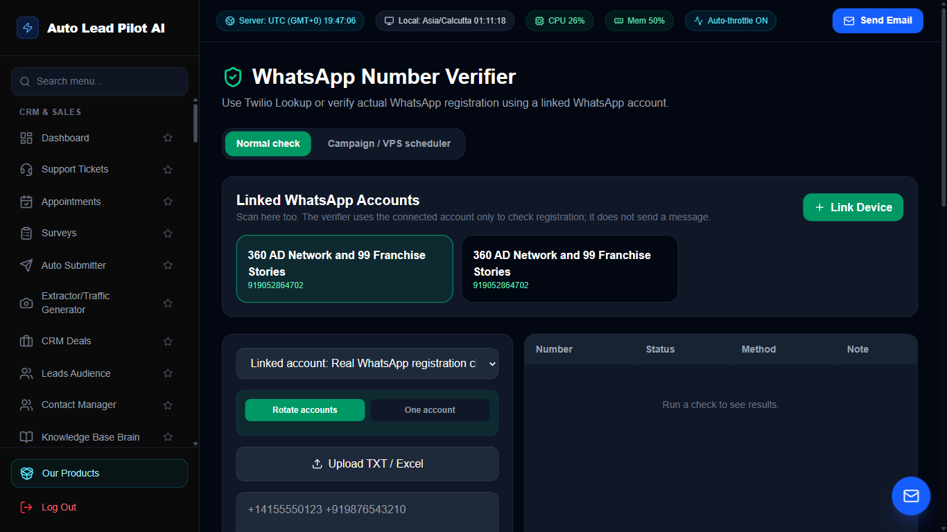 Bulk WhatsApp Phone Number Active Verifier Screenshot