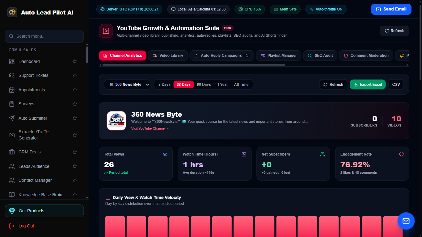 YouTube Studio & Social Growth Engine Screenshot